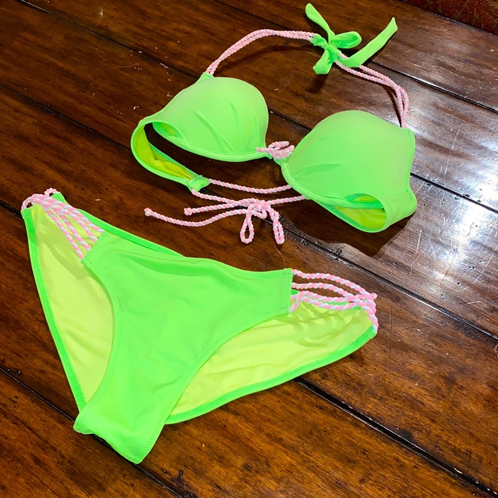 Neon green Victoria’s Secret swim push up bikini